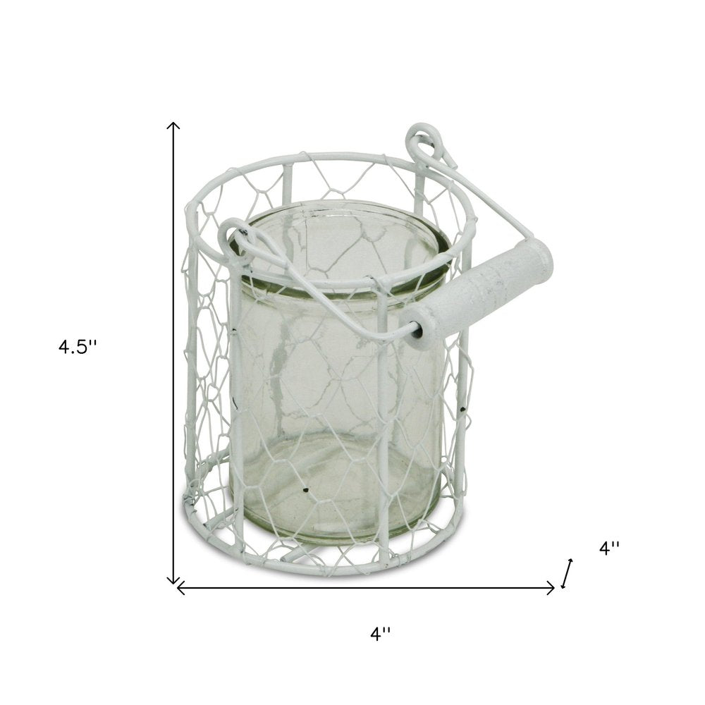 5" White Metal Tabletop Lantern Candle Holder — view 3
