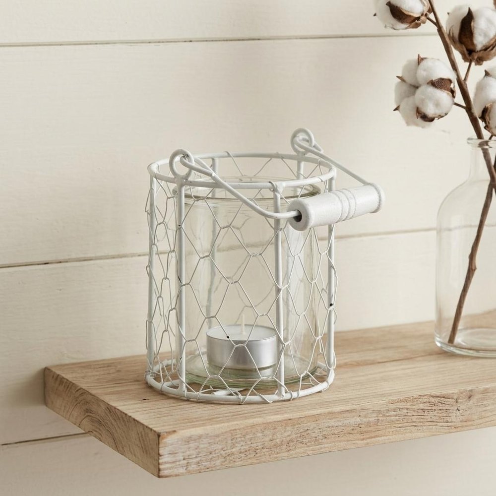 5" White Metal Tabletop Lantern Candle Holder HomeRoots