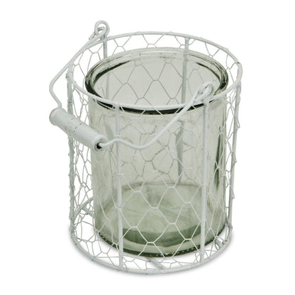 6" White and Clear Wire Basket and Glass Jar HomeRoots