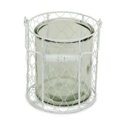 6" White and Clear Wire Basket and Glass Jar HomeRoots