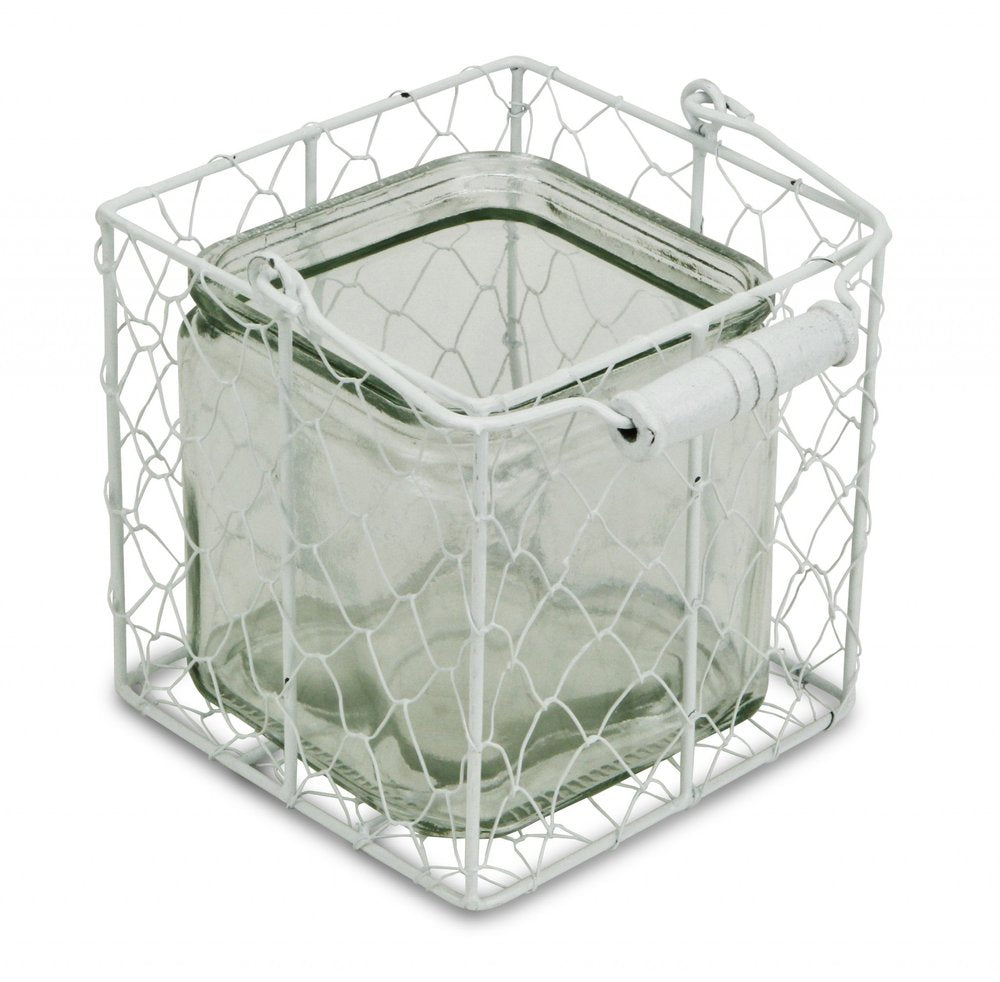 5.5" White and Clear Wire Basket Glass Jar HomeRoots
