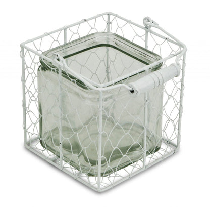 5.5" White and Clear Wire Basket Glass Jar HomeRoots