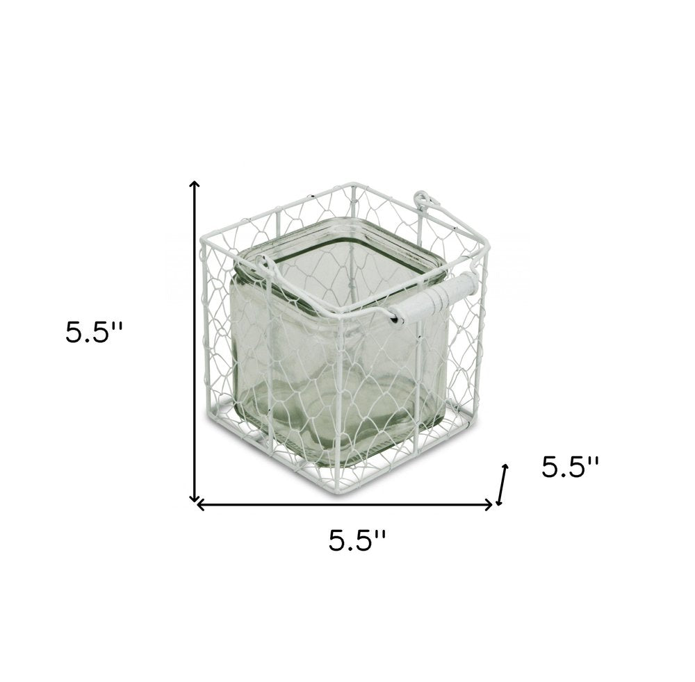 5.5" White and Clear Wire Basket Glass Jar HomeRoots