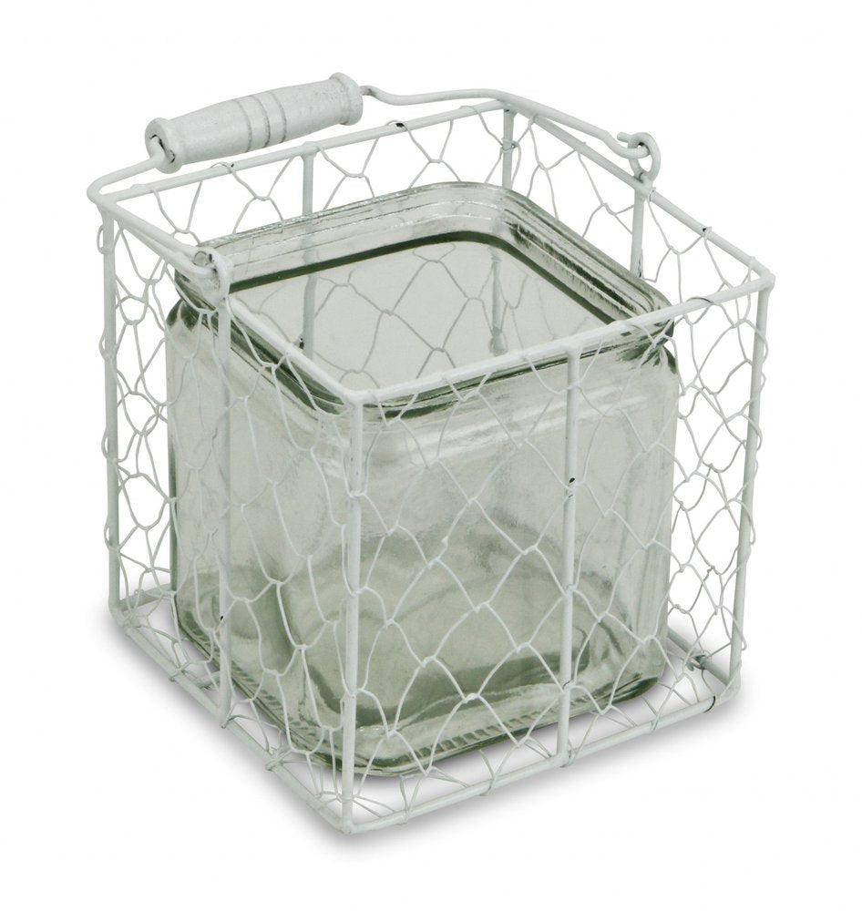 5.5" White and Clear Wire Basket Glass Jar HomeRoots