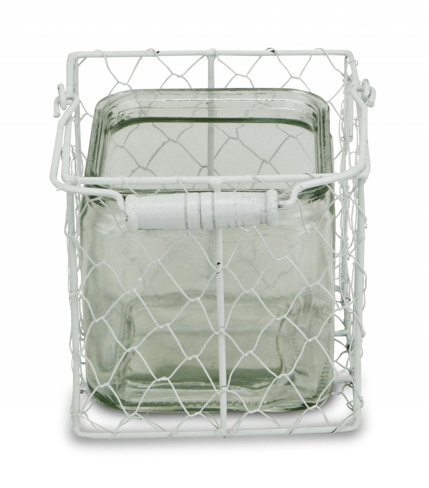 5.5" White and Clear Wire Basket Glass Jar HomeRoots