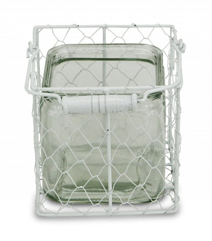 5.5" White and Clear Wire Basket Glass Jar HomeRoots
