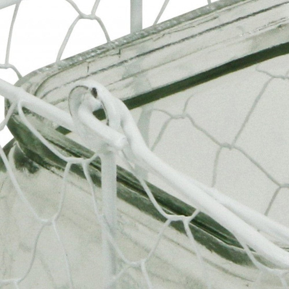 5.5" White and Clear Wire Basket Glass Jar HomeRoots