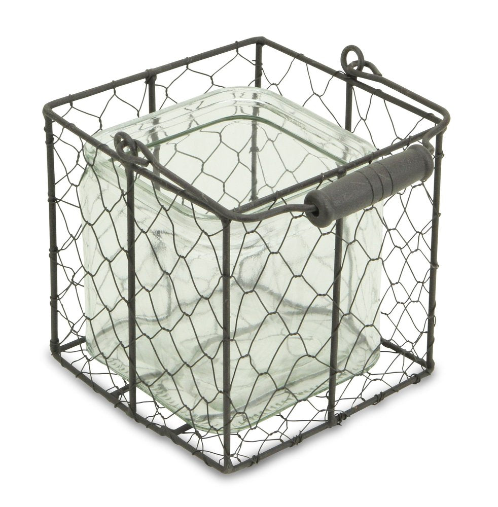 6" Clear and Brown Glass and Metal Lattice Tabletop Lantern Candle Holder HomeRoots