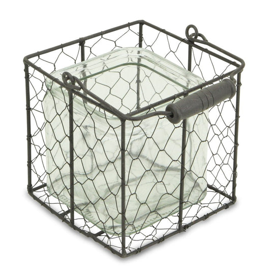 6" Clear and Brown Glass and Metal Lattice Tabletop Lantern Candle Holder HomeRoots
