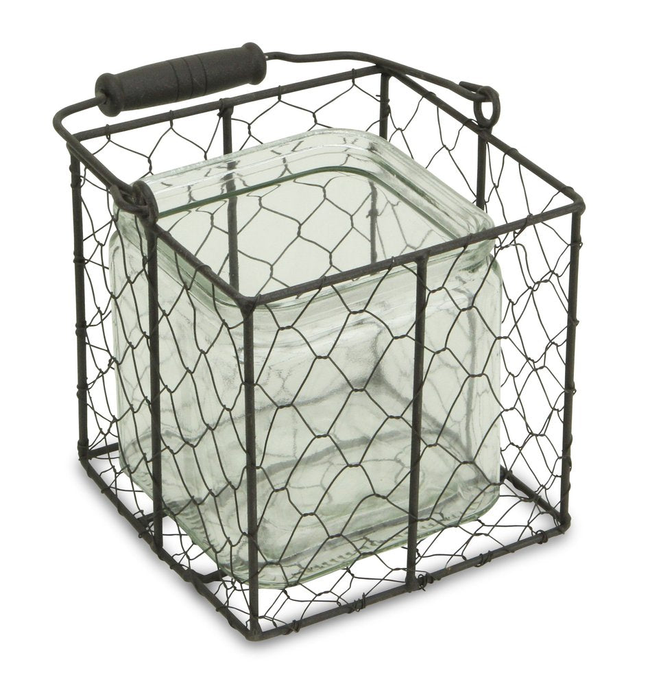 6" Clear and Brown Glass and Metal Lattice Tabletop Lantern Candle Holder HomeRoots