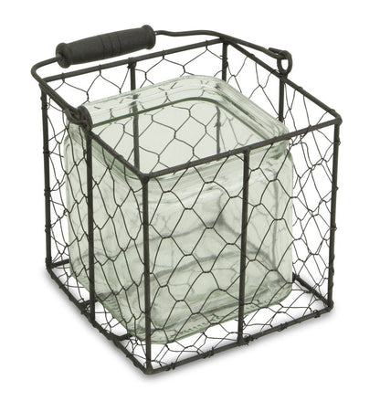 6" Clear and Brown Glass and Metal Lattice Tabletop Lantern Candle Holder HomeRoots