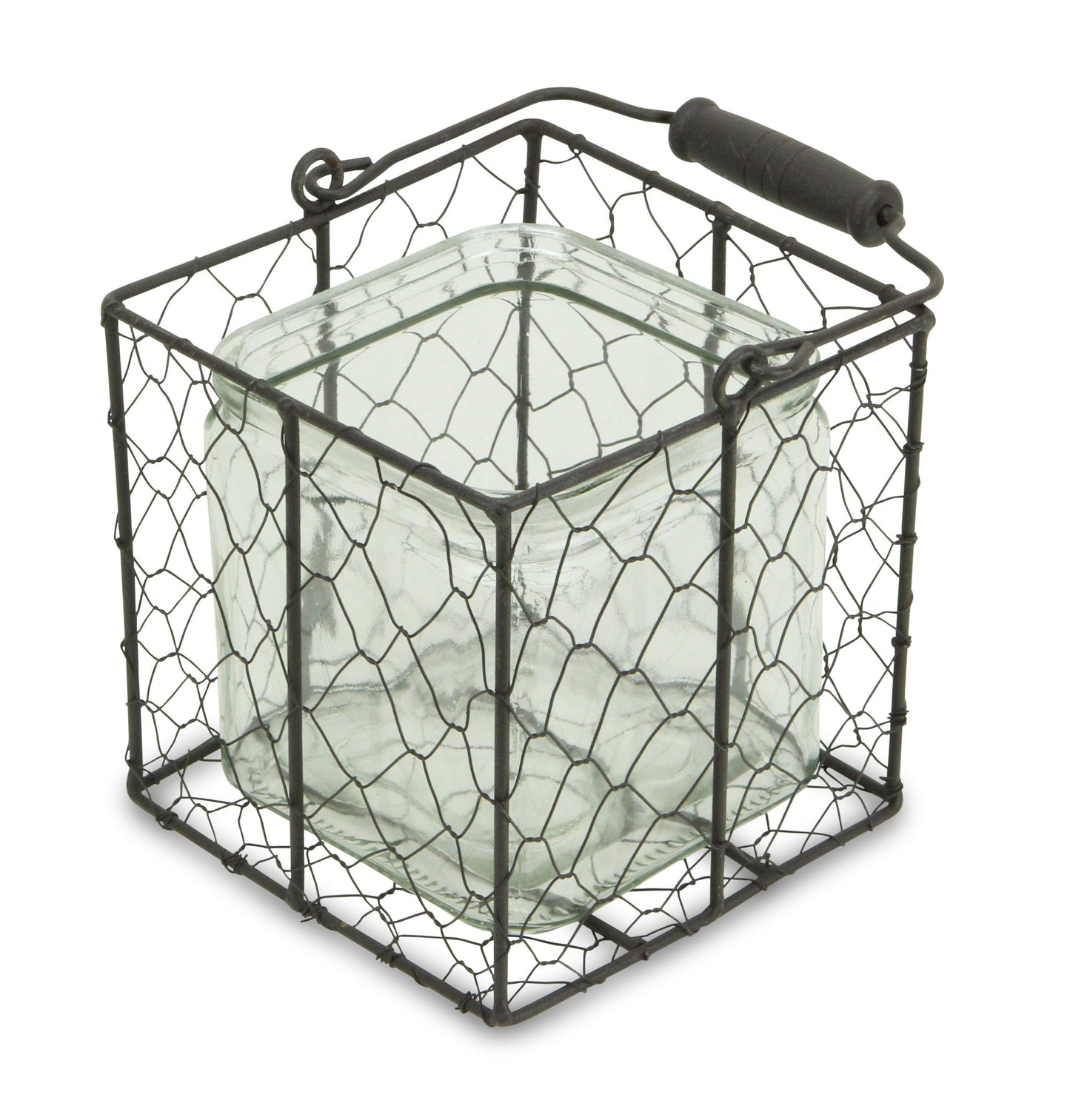 6" Clear and Brown Glass and Metal Lattice Tabletop Lantern Candle Holder