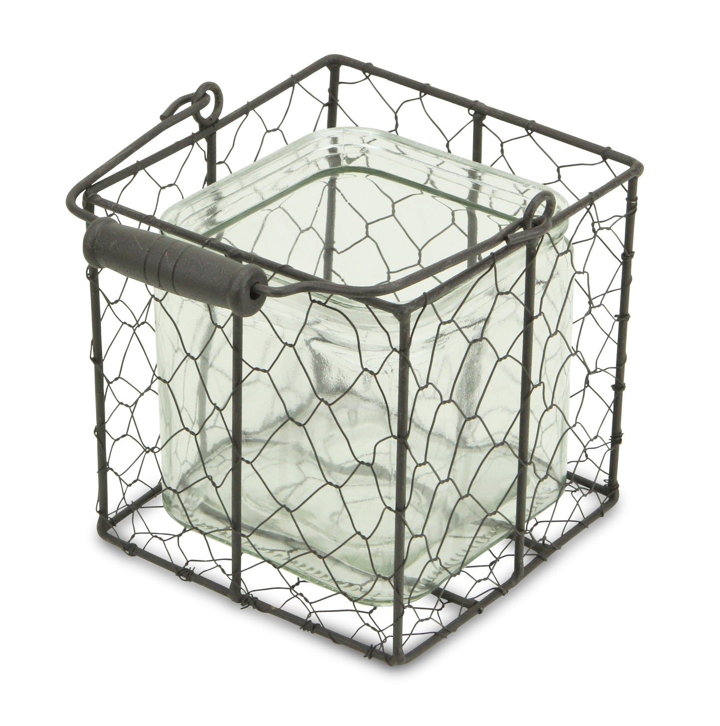 6" Clear and Brown Glass and Metal Lattice Tabletop Lantern Candle Holder