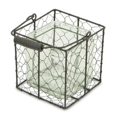 6" Clear and Brown Glass and Metal Lattice Tabletop Lantern Candle Holder HomeRoots