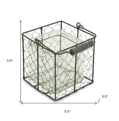 6" Clear and Brown Glass and Metal Lattice Tabletop Lantern Candle Holder