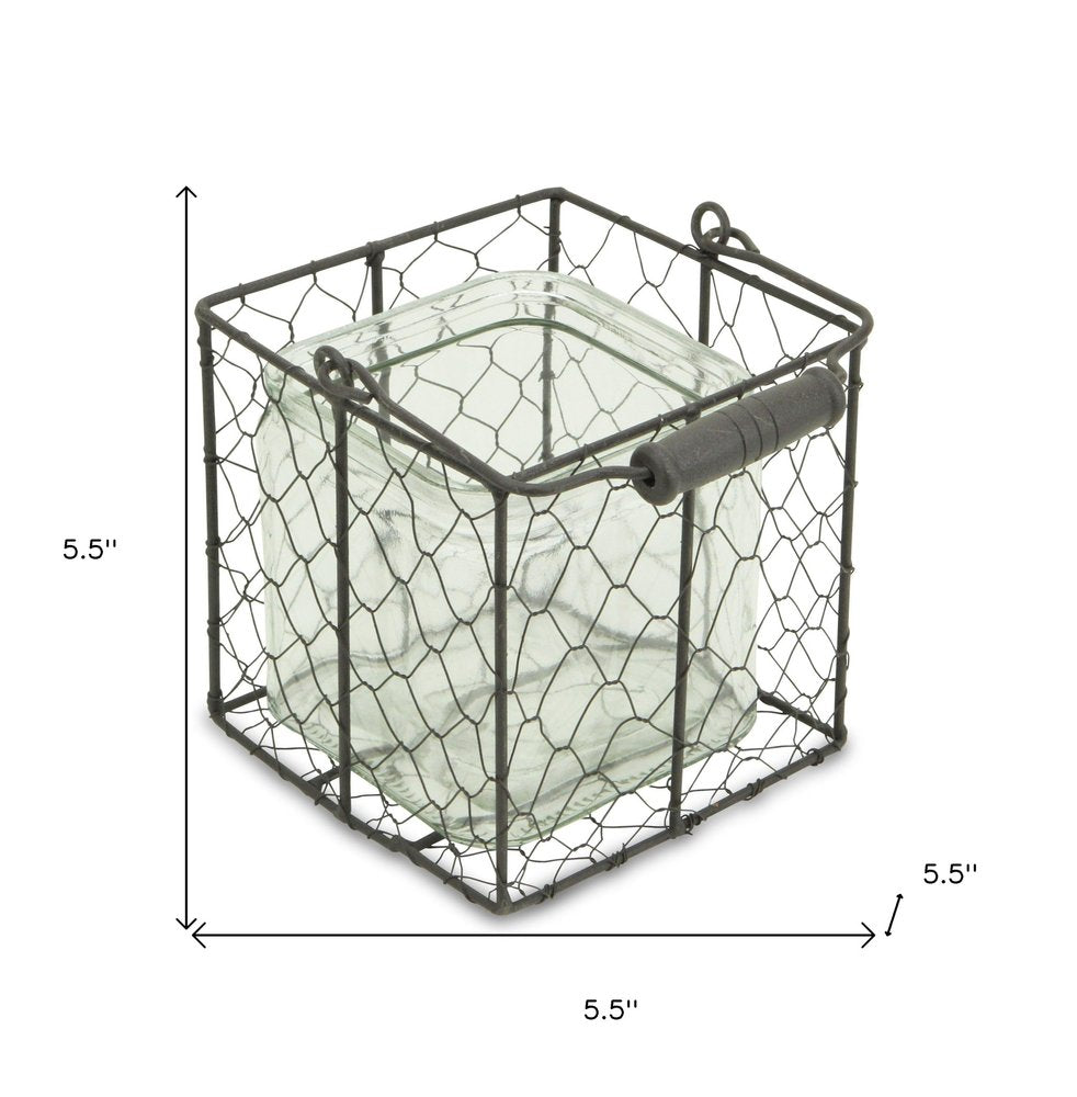 6" Clear and Brown Glass and Metal Lattice Tabletop Lantern Candle Holder HomeRoots
