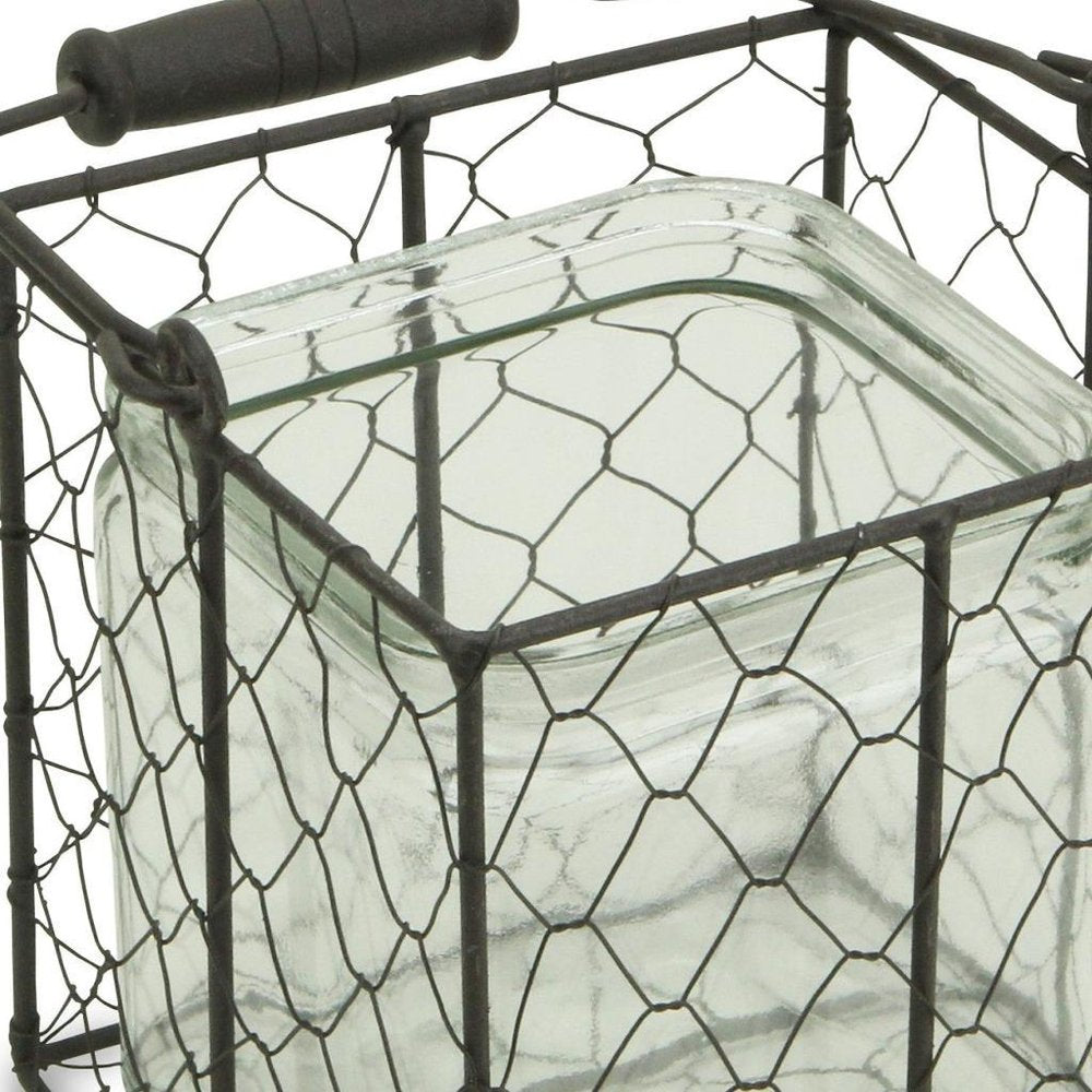 6" Clear and Brown Glass and Metal Lattice Tabletop Lantern Candle Holder — view 6