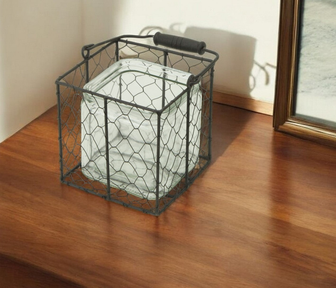 6" Clear and Brown Glass and Metal Lattice Tabletop Lantern Candle Holder