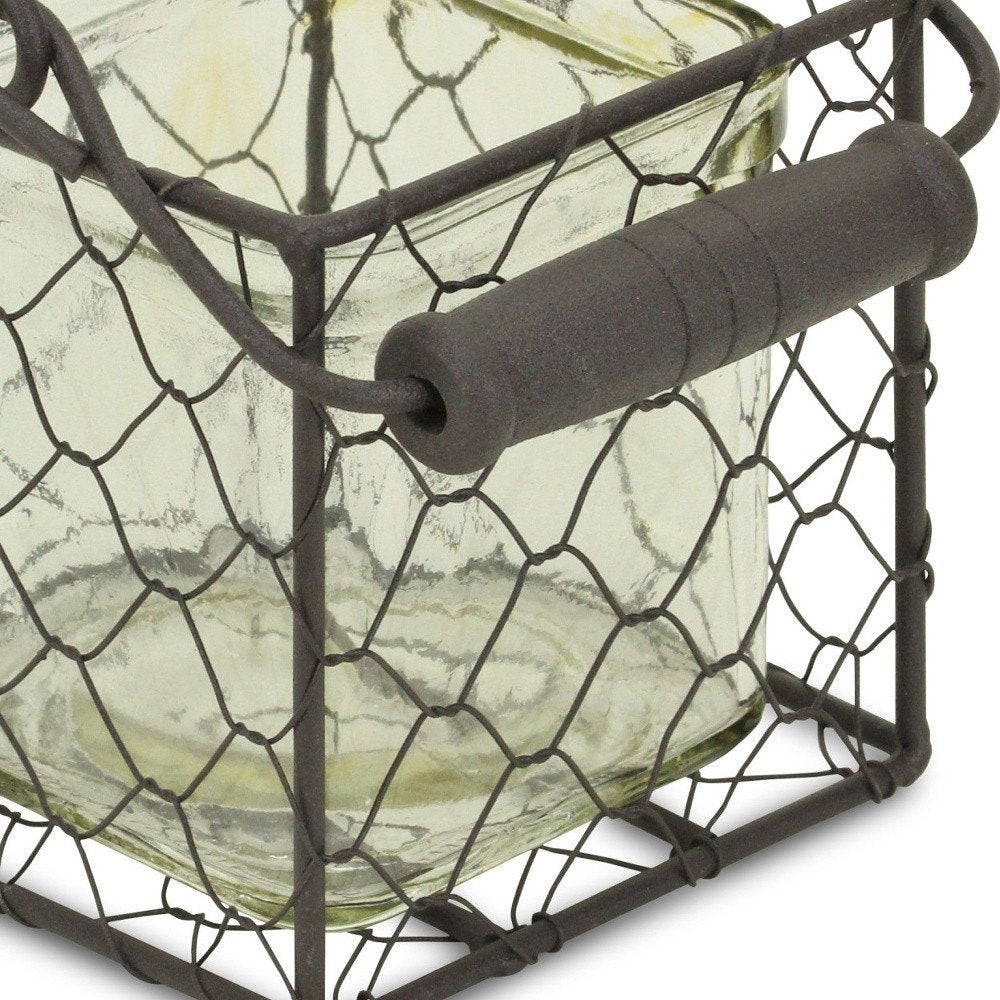 4" Clear and Brown Glass Tabletop Lantern Candle Holder HomeRoots