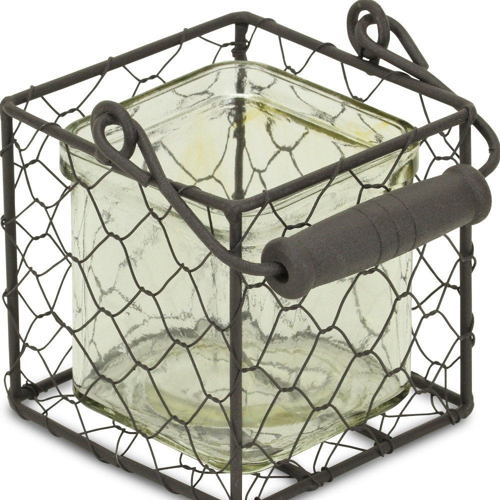 4" Clear and Brown Glass Tabletop Lantern Candle Holder HomeRoots