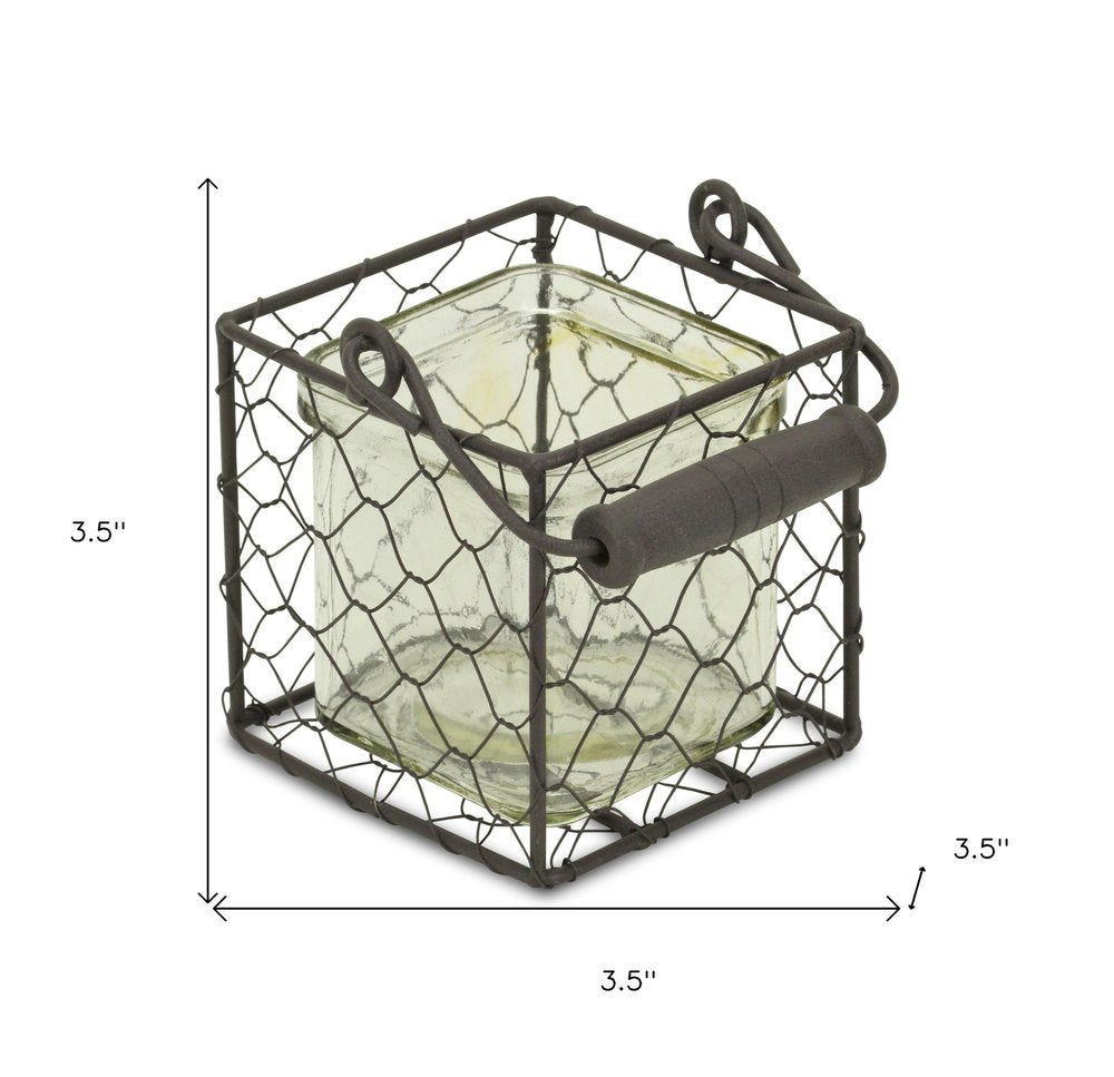 4" Clear and Brown Glass Tabletop Lantern Candle Holder HomeRoots