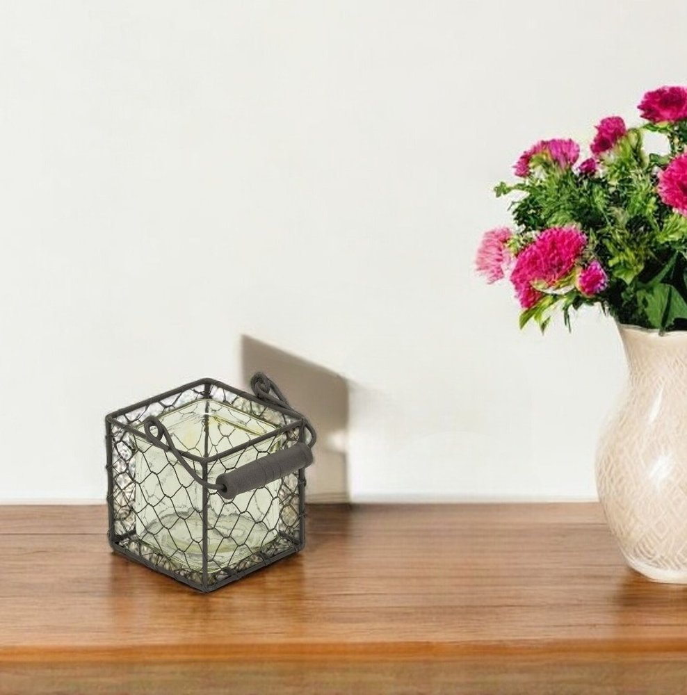 4" Clear and Brown Glass Tabletop Lantern Candle Holder HomeRoots