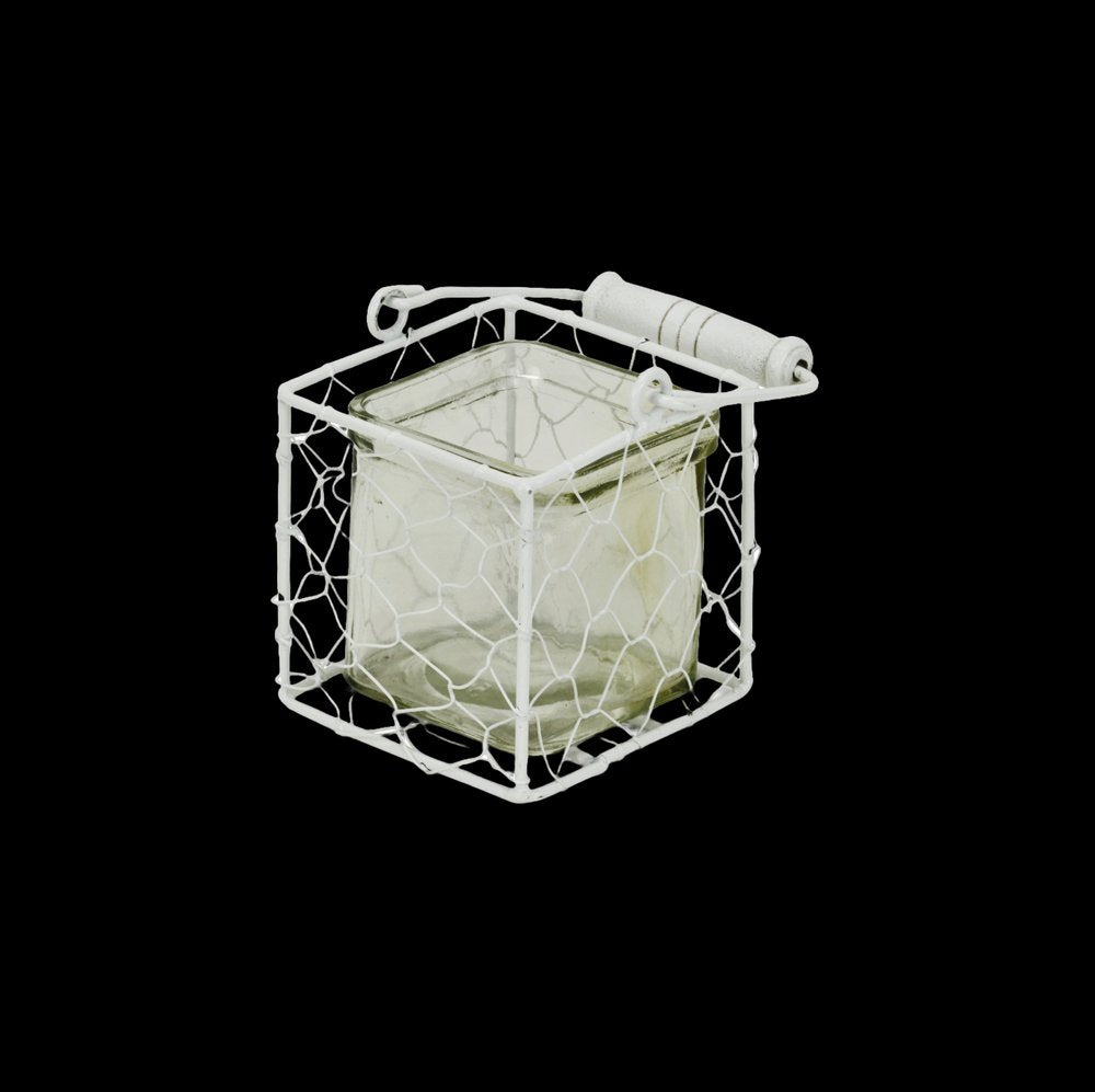 4" White Glass and Metal Lattice Tabletop Lantern Candle Holder HomeRoots