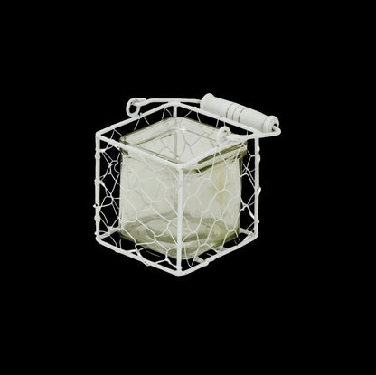 4" White Glass and Metal Lattice Tabletop Lantern Candle Holder HomeRoots