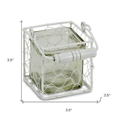 4" White Glass and Metal Lattice Tabletop Lantern Candle Holder HomeRoots