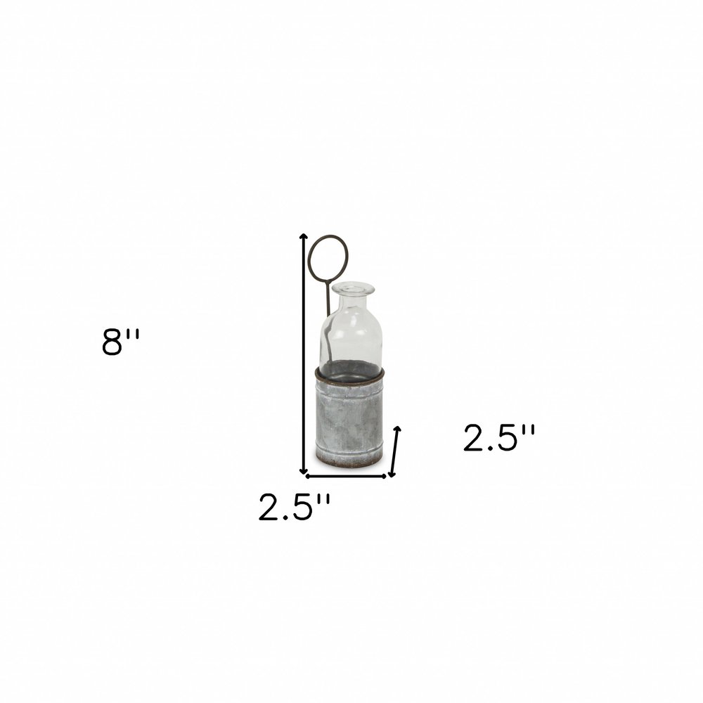 8" Gray Glass Decorative Bottle Tabletop Sculpture HomeRoots