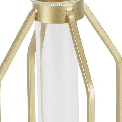 11" Gold Clear And Natural Metal Glass And Wood Test Tube Table Vase HomeRoots