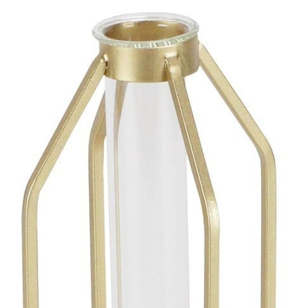 11" Gold Clear And Natural Metal Glass And Wood Test Tube Table Vase HomeRoots