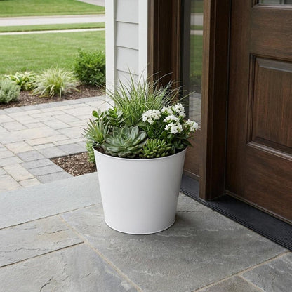 11" White Recycled Plastic Indoor Outdoor Round Pot Planter HomeRoots