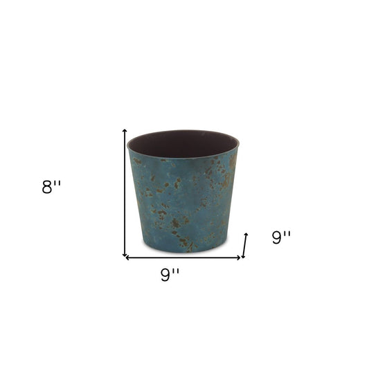 9" Blue Recycled Plastic Indoor Outdoor Round Pot Planter