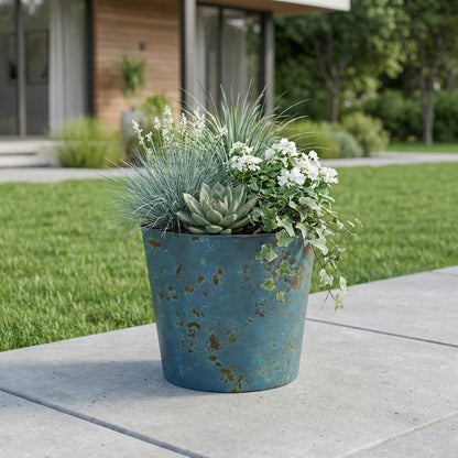 9" Blue Recycled Plastic Indoor Outdoor Round Pot Planter HomeRoots