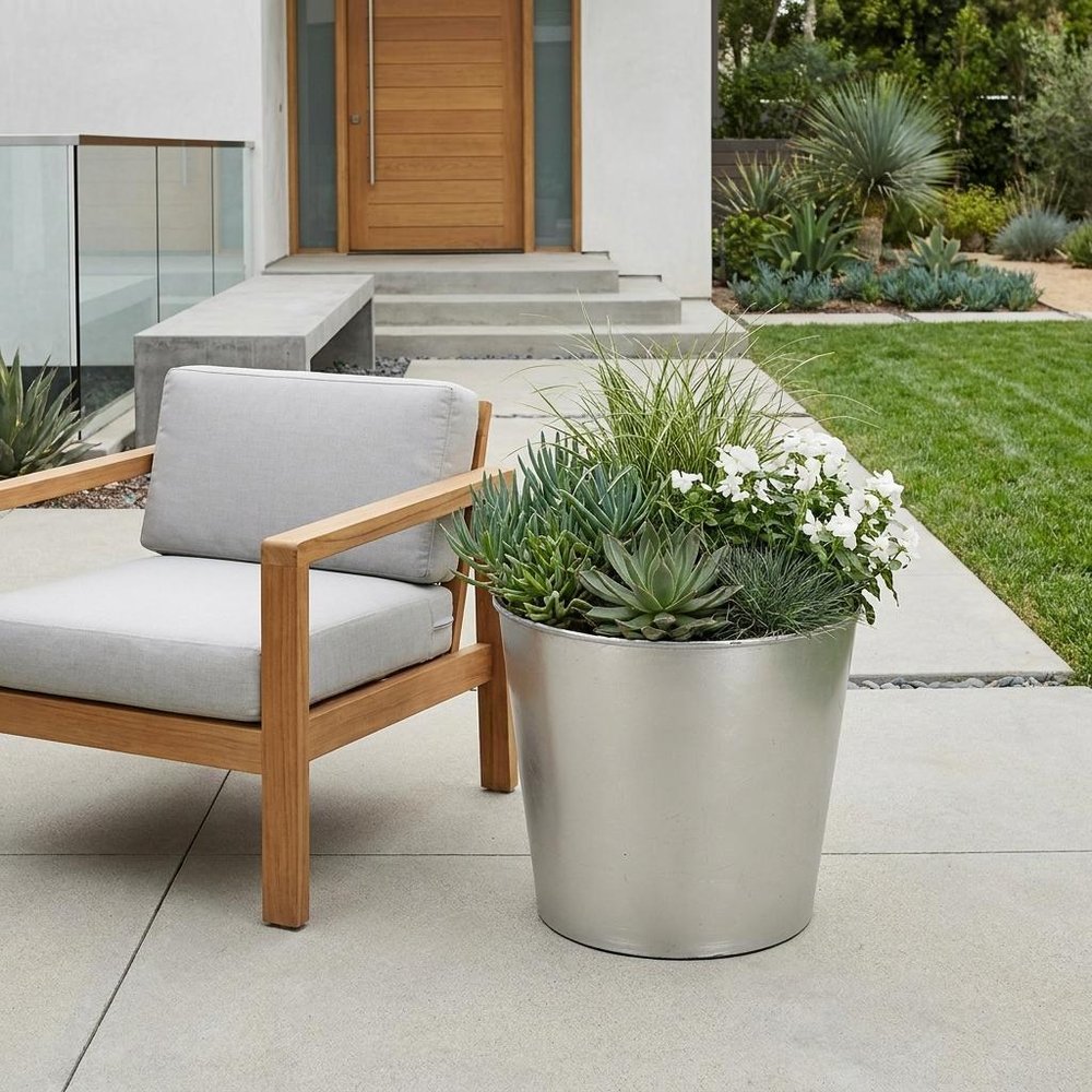 9" Silver Recycled Plastic Indoor Outdoor Round Pot Planter HomeRoots