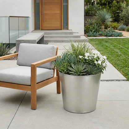 9" Silver Recycled Plastic Indoor Outdoor Round Pot Planter HomeRoots