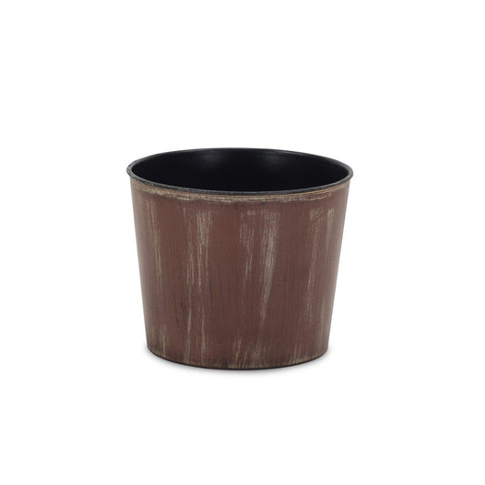 7" Brown and Ivory Textural Tone On Tone Recycled Plastic Indoor Outdoor Round Pot Planter HomeRoots