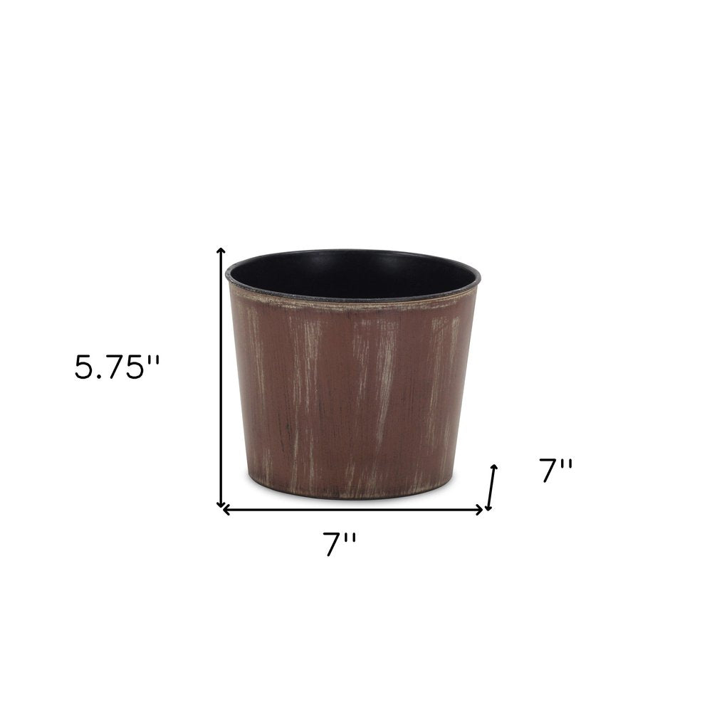 7" Brown and Ivory Textural Tone On Tone Recycled Plastic Indoor Outdoor Round Pot Planter HomeRoots