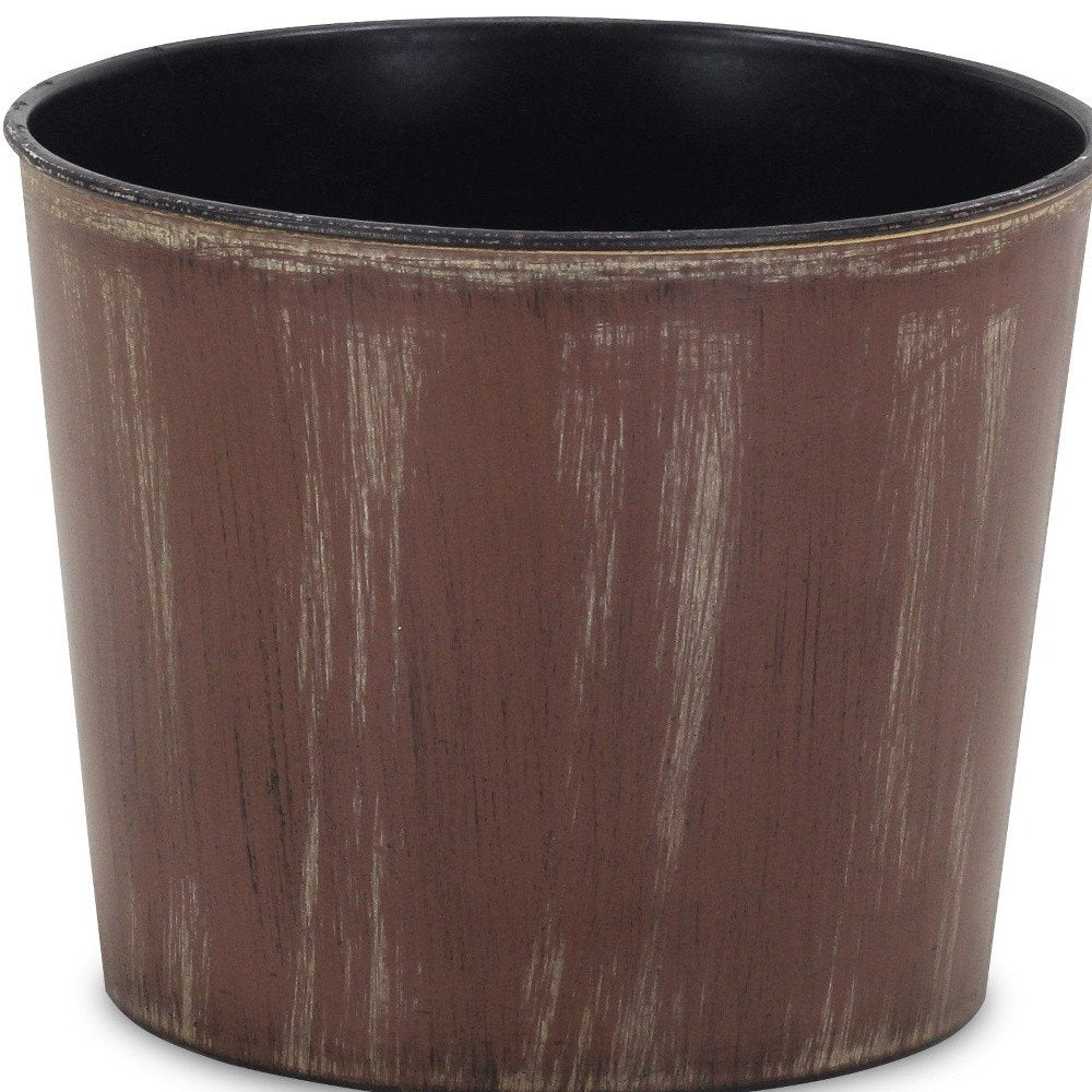 7" Brown and Ivory Textural Tone On Tone Recycled Plastic Indoor Outdoor Round Pot Planter HomeRoots
