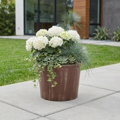 7" Brown and Ivory Textural Tone On Tone Recycled Plastic Indoor Outdoor Round Pot Planter HomeRoots