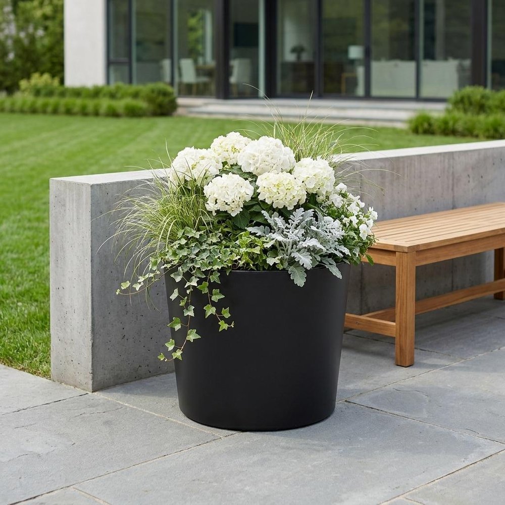 7" Black Recycled Plastic Indoor Outdoor Round Pot Planter HomeRoots