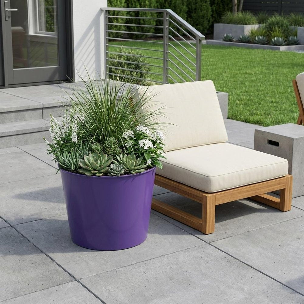 7" Navy Blue Recycled Plastic Indoor Outdoor Round Pot Planter HomeRoots