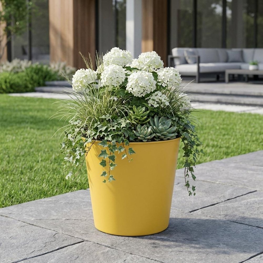 7" Yellow Recycled Plastic Indoor Outdoor Round Pot Planter HomeRoots