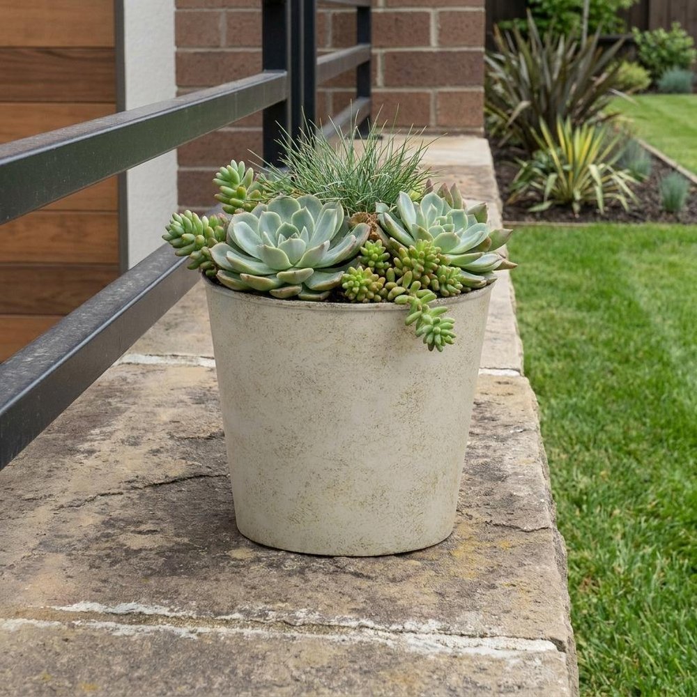 7" Silver Recycled Plastic Indoor Outdoor Round Pot Planter HomeRoots