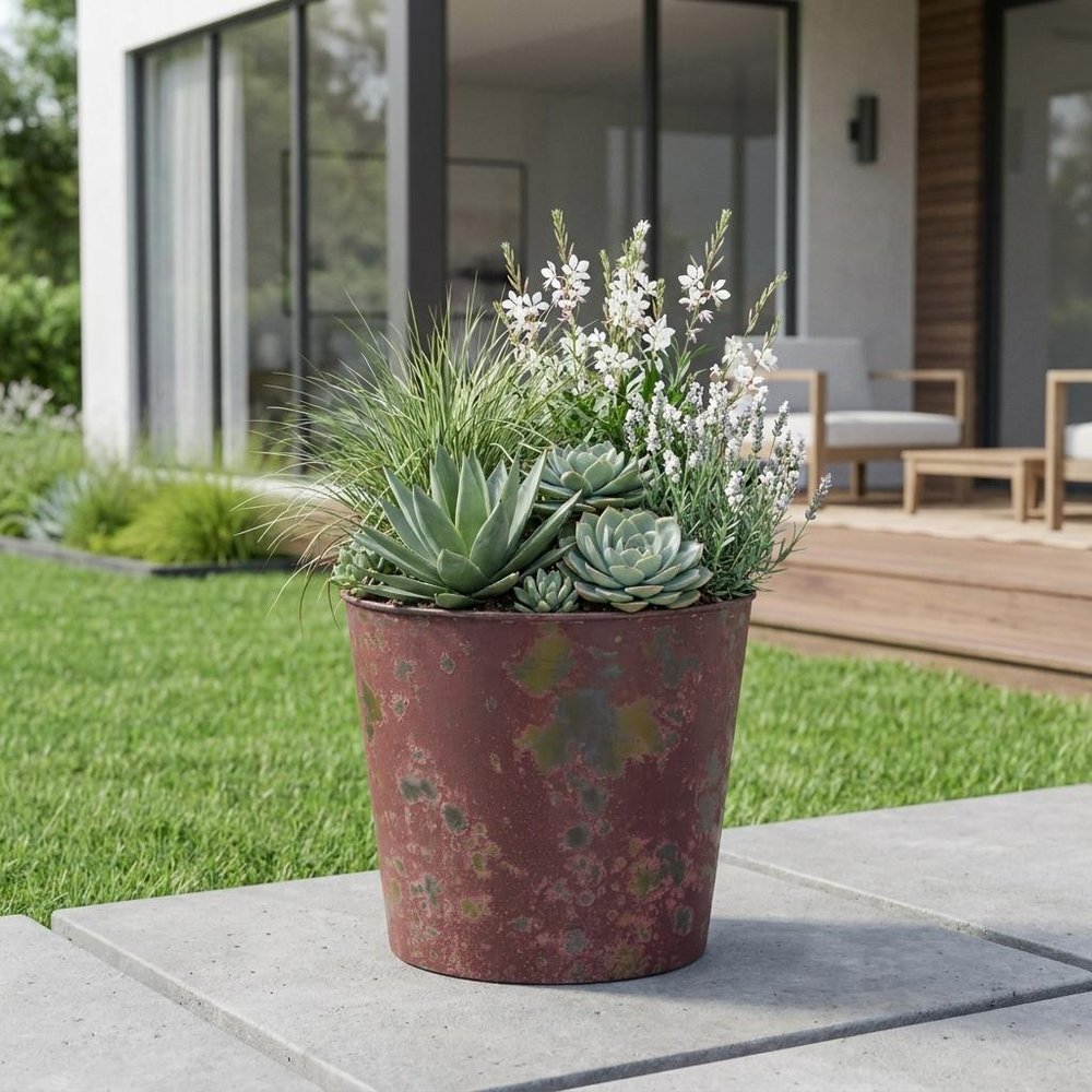 7" Red Recycled Plastic Indoor Outdoor Round Pot Planter HomeRoots