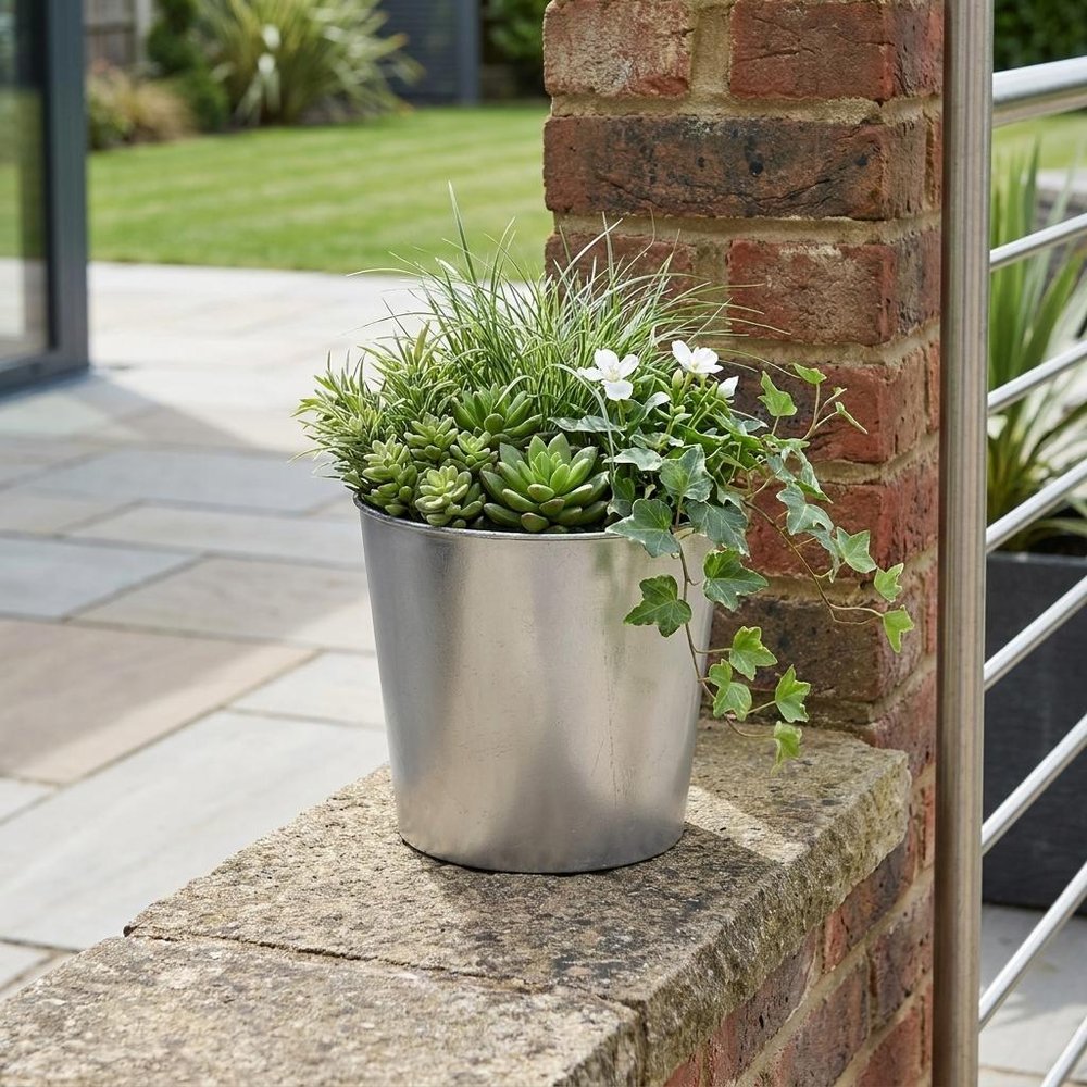 7" Silver Recycled Plastic Indoor Outdoor Round Pot Planter HomeRoots