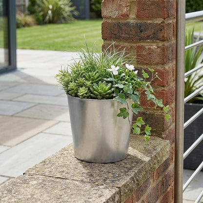 7" Silver Recycled Plastic Indoor Outdoor Round Pot Planter HomeRoots