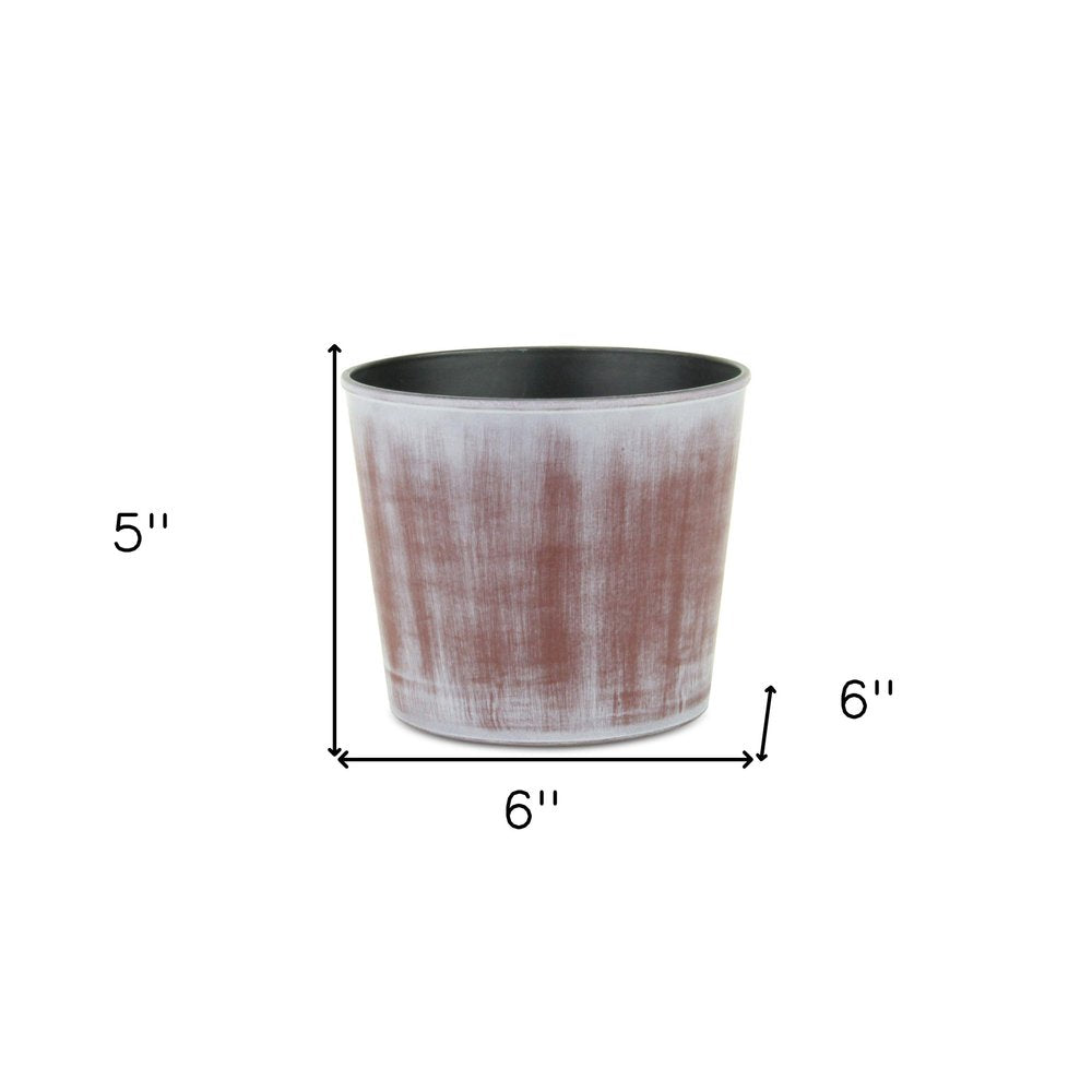 6" Brown and Ivory Textural Tone On Tone Recycled Plastic Indoor Outdoor Round Pot Planter HomeRoots
