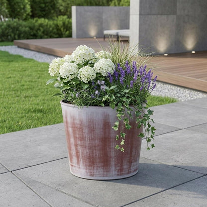 6" Brown and Ivory Textural Tone On Tone Recycled Plastic Indoor Outdoor Round Pot Planter HomeRoots